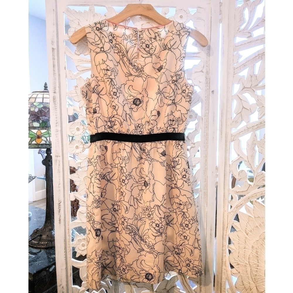 LOFT Cream and Black Floral Sleeveless Mini Dress Size XS